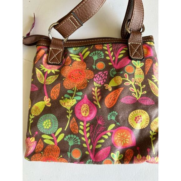 8x8” LB Lily Bloom crossbody Faux Leather Brown Pink - Picture 2 of 8